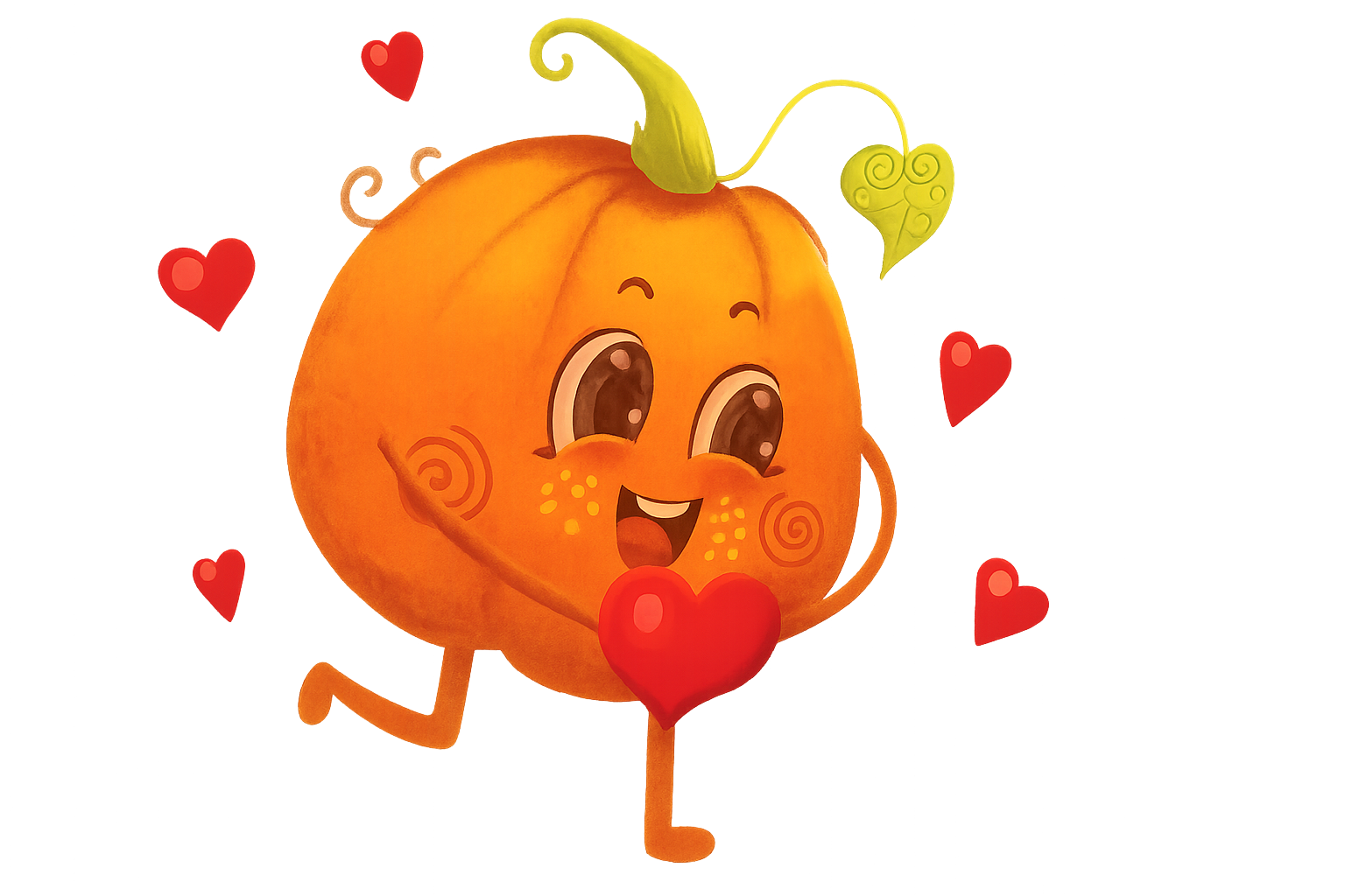 Pumpkin surrounded by hearts